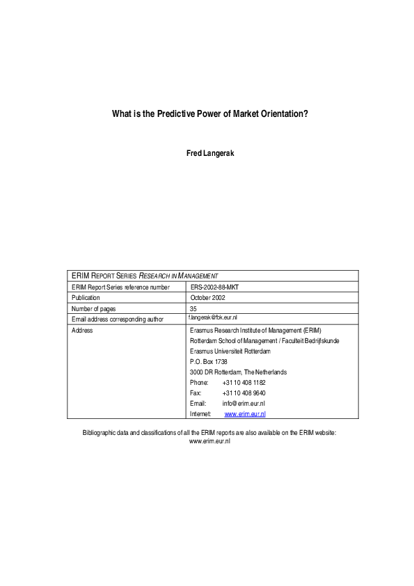 First page of “What is the predictive power of market orientation?”