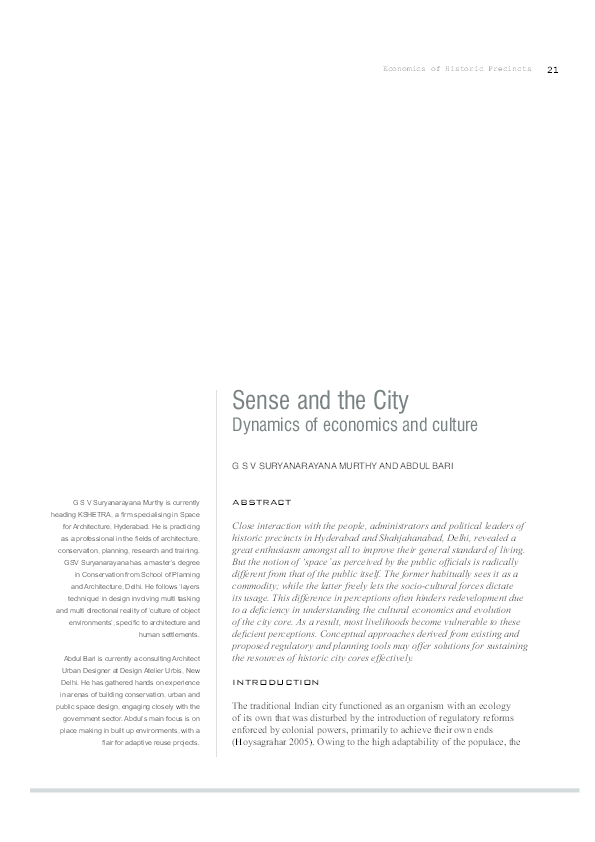 First page of “Sense & the City: The Dynamics of Economy & Culture”