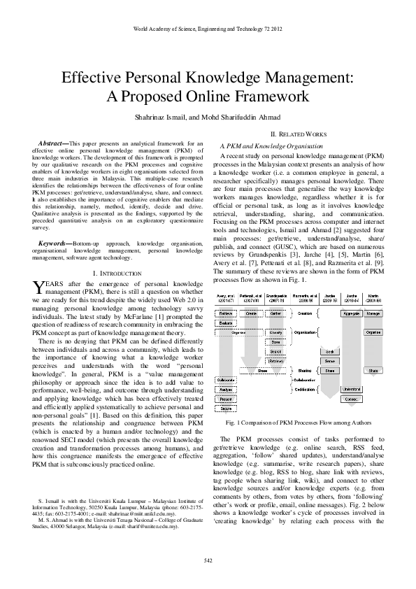 First page of “Effective Personal Knowledge Management: A Proposed Online Framework”