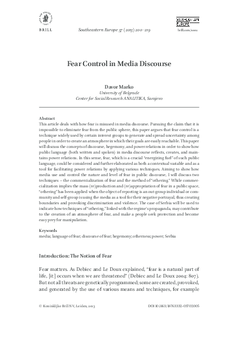 First page of “Fear Control in Media Discourse ”