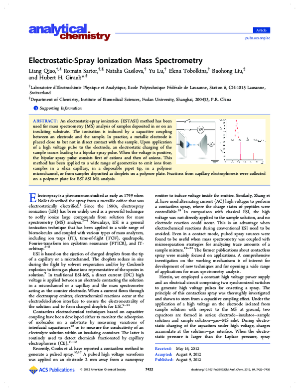 First page of “Electrostatic-spray ionization mass spectrometry”