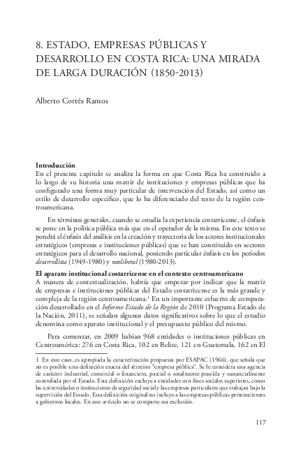 First page of “Trayectoria del Estado y empresas públicas en Costa Rica.”