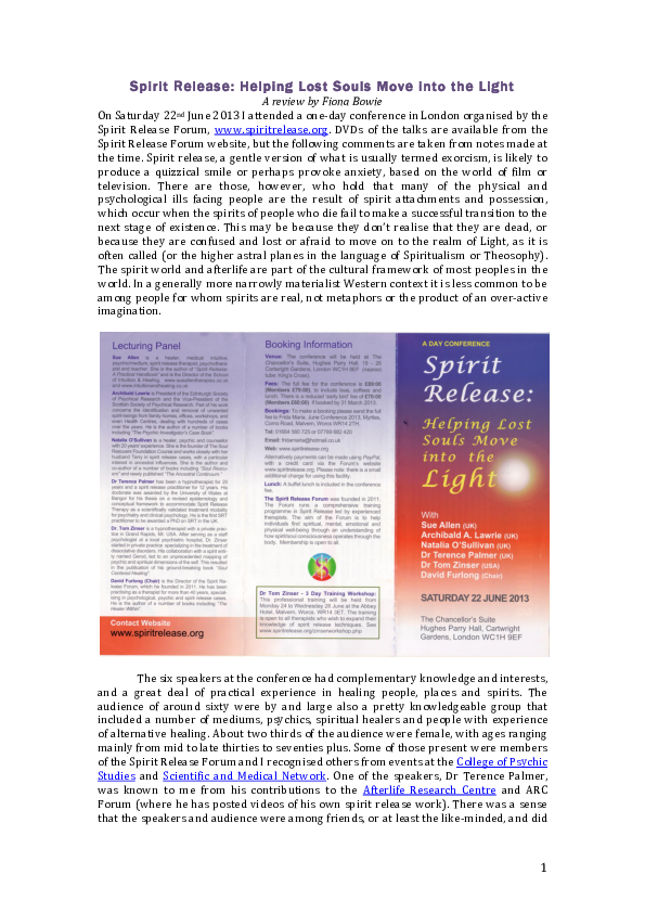 First page of “Spirit Release: Helping Lost Souls Move into the Light”