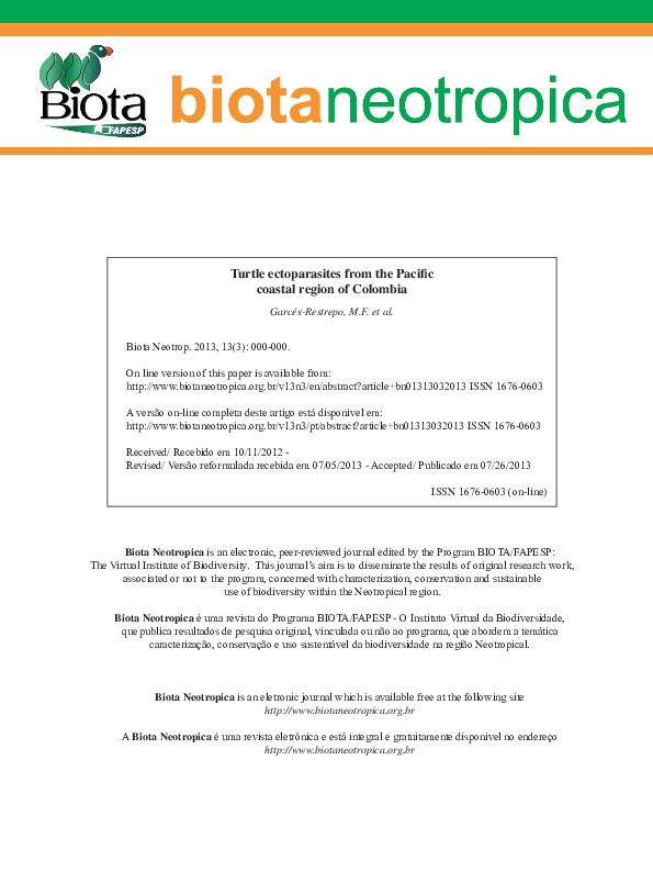 First page of “Turtle ectoparasites from the Pacific coastal region of Colombia”