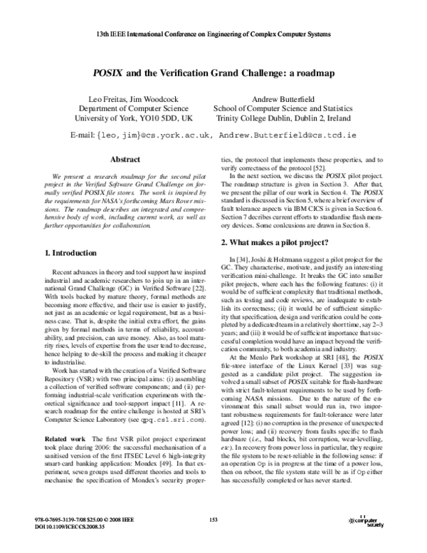 First page of “POSIX and the Verification Grand Challenge: a Roadmap”