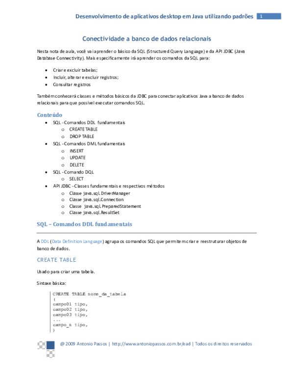 First page of “1 - DADP - Conectividade a bancos de dados relacionais”