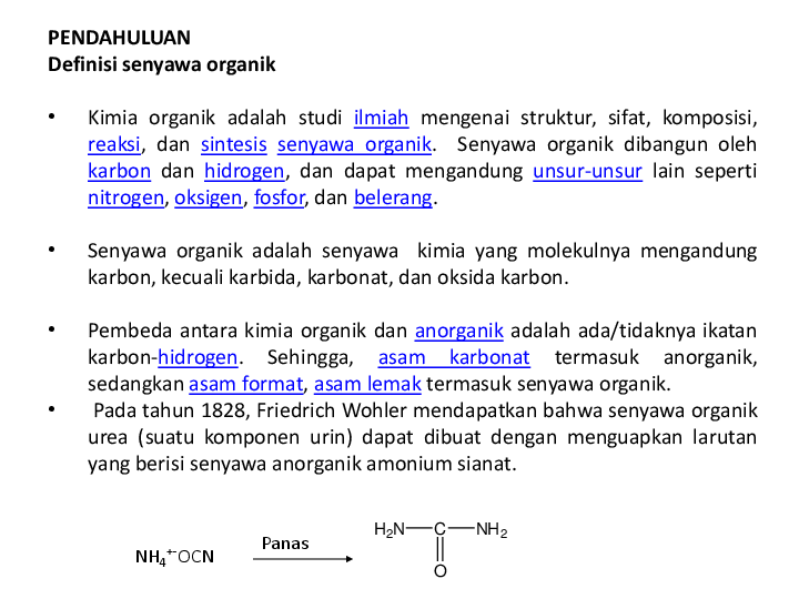 First page of “PENDAHULUAN Definisi senyawa organik”