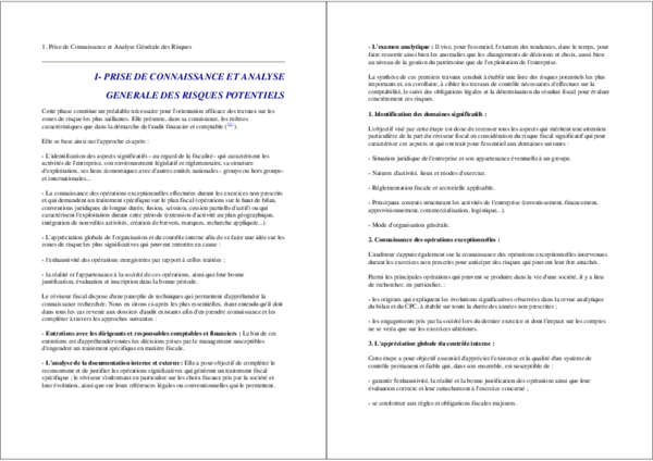 First page of “I-PRISE DE CONNAISSANCE ET ANALYSE GENERALE DES RISQUES POTENTIELS”