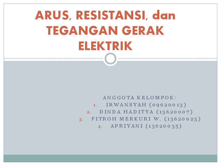 First page of “ARUS RESISTANSI dan TEGANGAN GERAK ELEKTRIK”