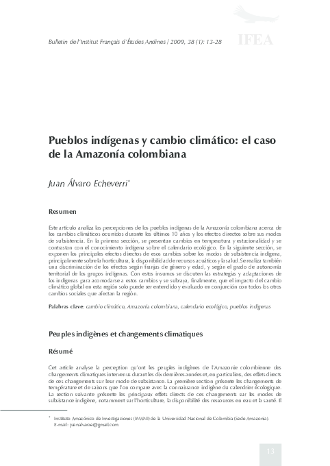 First page of “Pueblos indígenas y cambio climático: el caso de la Amazonía colombiana”