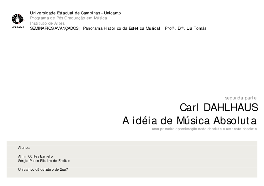 First page of “Carl DAHLHAUS A idéia de Música Absoluta (uma aproximação)”