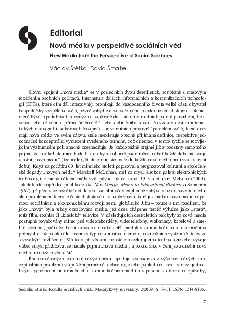 First page of “Nová média v perspektivě sociálních věd”