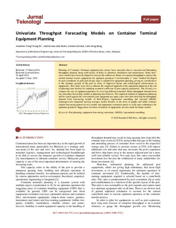 First page of “Univariate Throughput Forecasting Models on Container Terminal Equipment Planning”