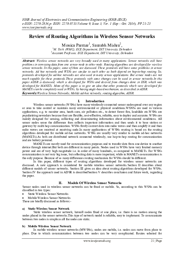 First page of “Review of Routing Algorithms in Wireless Sensor Networks””