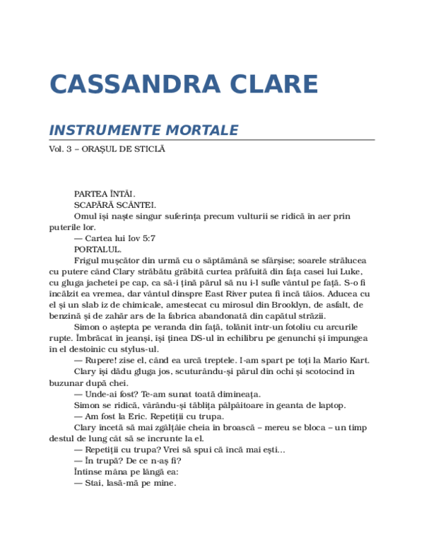 First page of “Cassandra Clare”