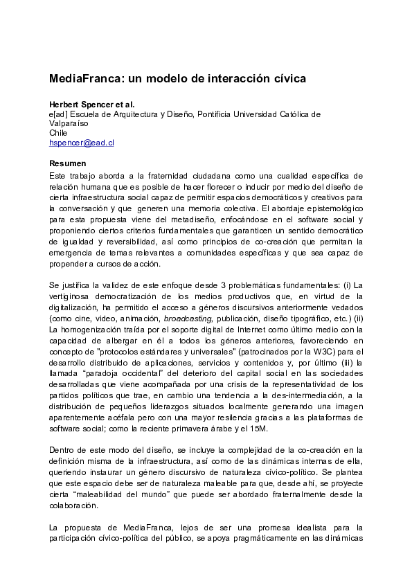 First page of “MediaFranca: un modelo de interacción cívica ”