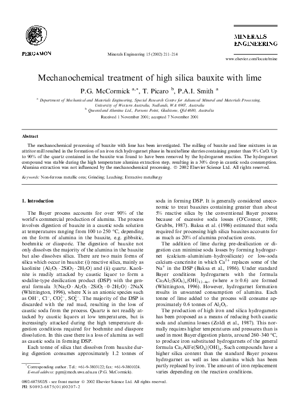 First page of “Mechanochemical treatment of high silica bauxite with lime”