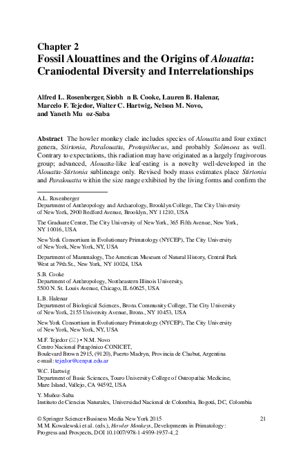 First page of “Fossil Alouattines and the Origins of Alouatta : Craniodental Diversity and Interrelationships”