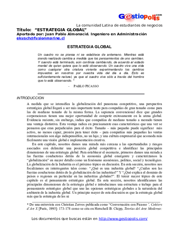 First page of “INDUSTRIAS Y GLOBALIAZCION”