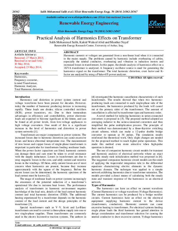 First page of “[2]Practical Analysis of Harmonics Effects on Transformer”