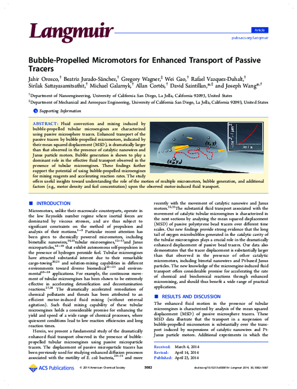 First page of “Bubble-propelled micromotors for enhanced transport of passive tracers”