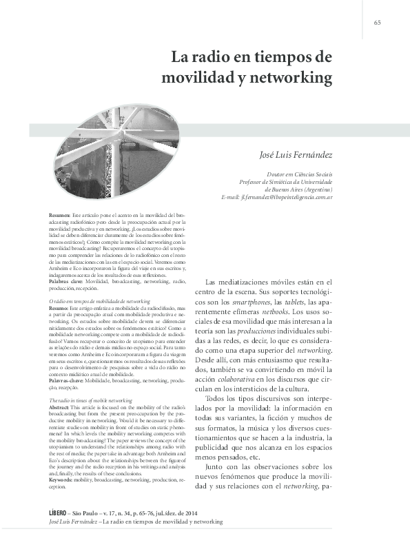 First page of “La radio en tiempos de movilidad y networking”