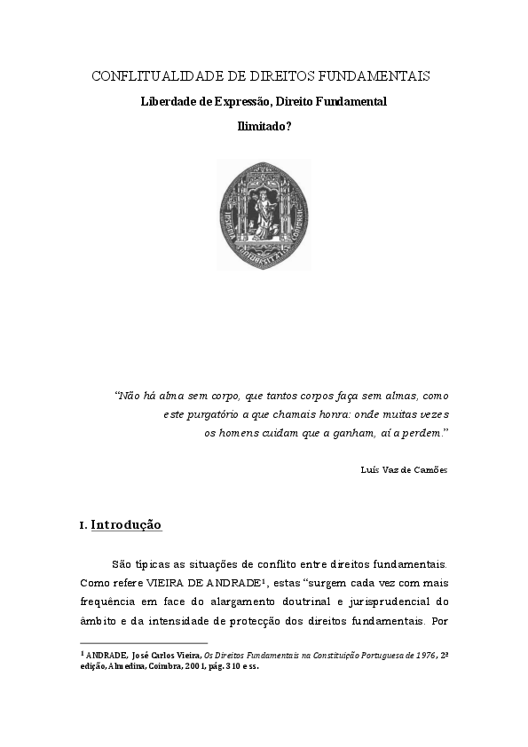 First page of “Liberdade de Expressão, Direito Fundamental Ilimitado?”