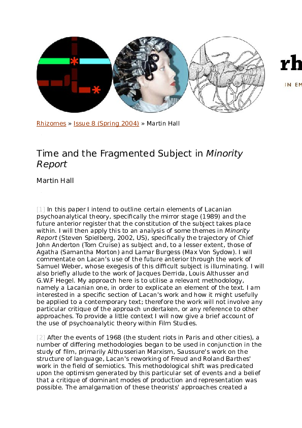 First page of “'Time and the Fragmented Subject in Minority Report'”