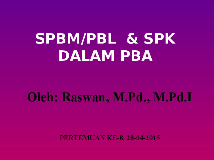 First page of “Strategi Pembelajaran Berbasis Masalah dan Strategi Pembelajaran Kooperatif dalam PBA”