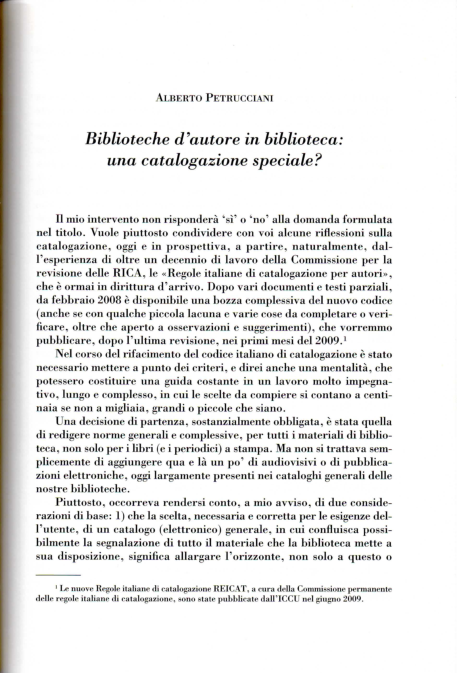 First page of “Biblioteche d'autore in biblioteca: una catalogazione speciale?”