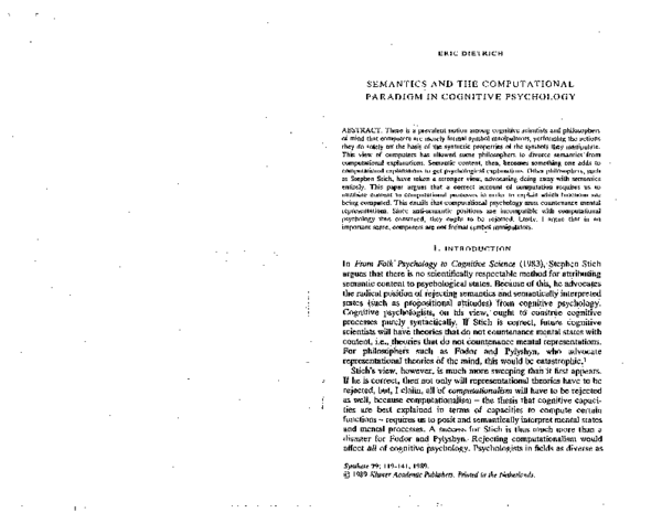 First page of “Semantics and the computational paradigm in cognitive psychology”