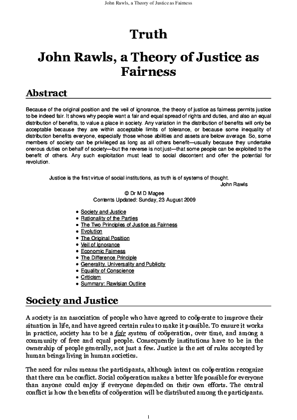 First page of “John Rawls, a Theory of Justice as Fairness”