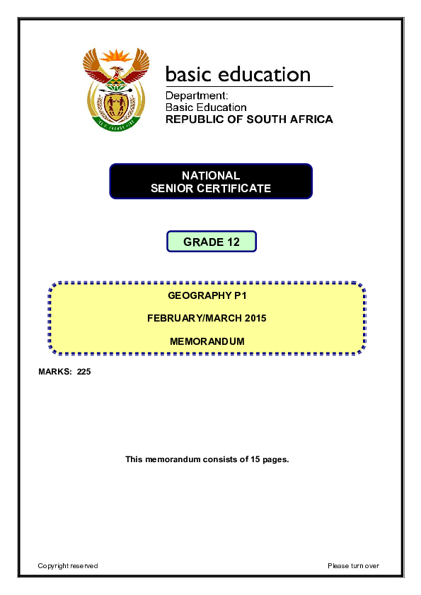 First page of “NATIONAL SENIOR CERTIFICATE GRADE 12”