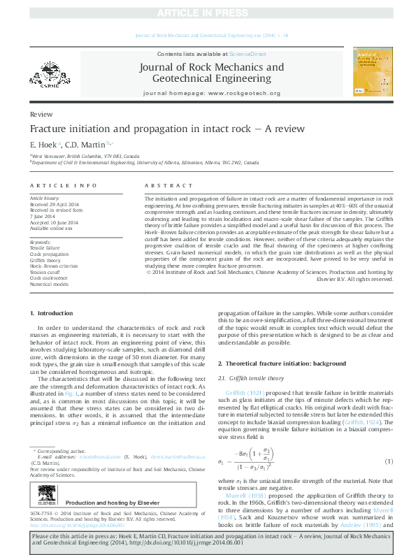 First page of “Fracture initiation and propagation in intact rock e A review”