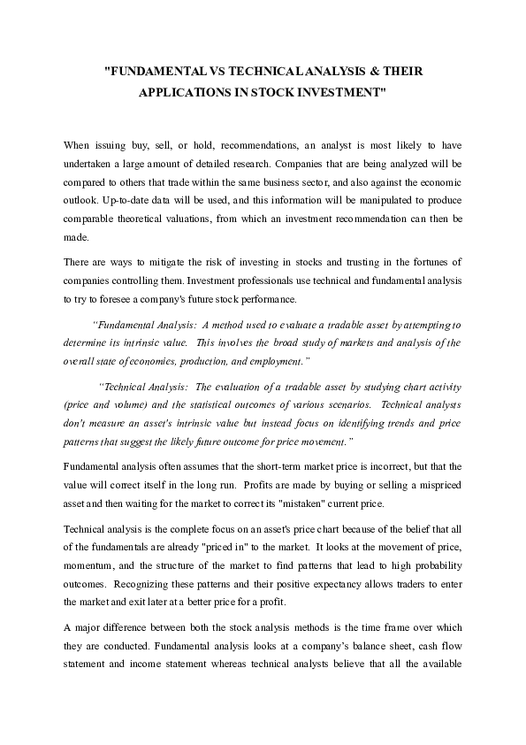 First page of “Fundamental Analysis vs Technical Analysis”