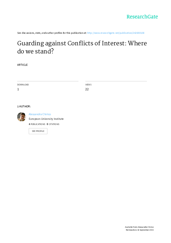 First page of “Guarding against conflicts of interest. Where do we stand?”