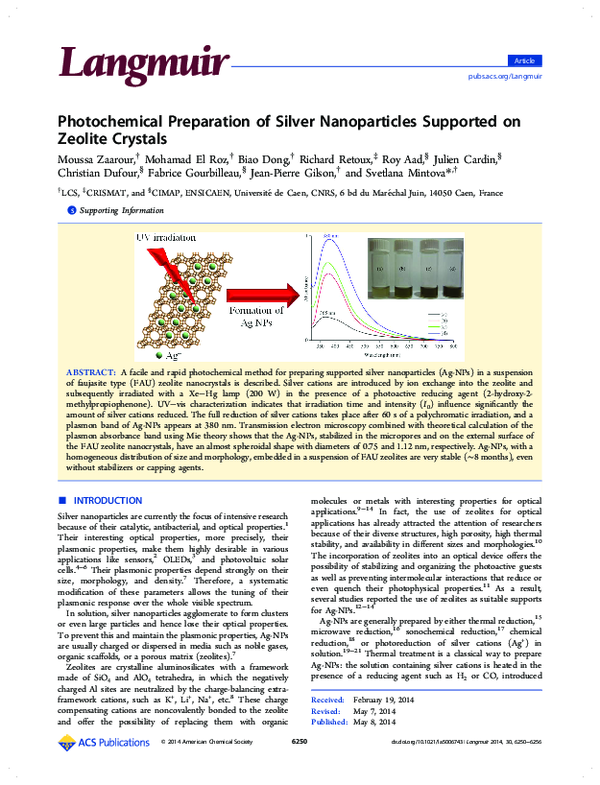 First page of “Photochemical Preparation of Silver Nanoparticles Supported on Zeolite Crystals”