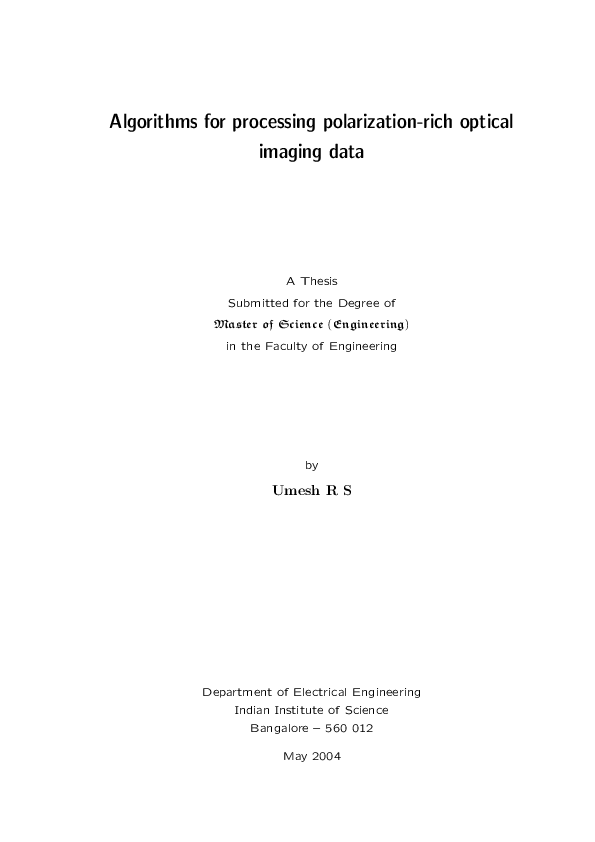 First page of “Algorithms for processing polarization rich optical imaging data”