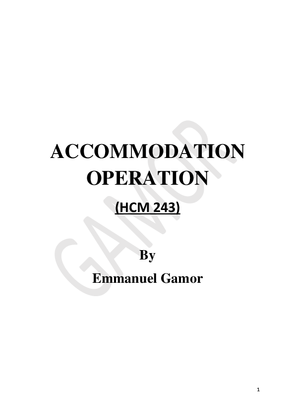 First page of “Accommodation Operation-Lesson 1 (Supplementary Notes)”