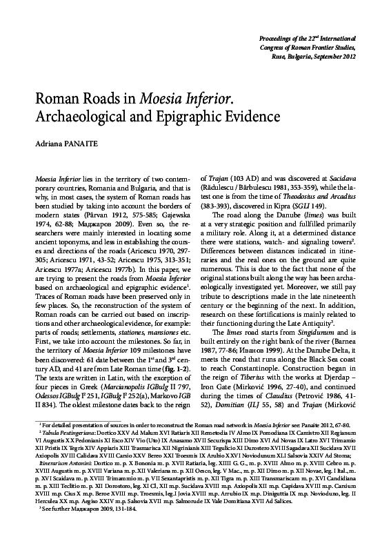 First page of “Roman Roads in Moesia Inferior. Archaeological and Epigraphical Evidence”