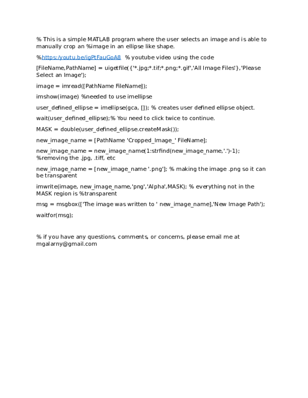 First page of “MATLAB Ellipse Shaped Cropping for Faces and Other Applications”