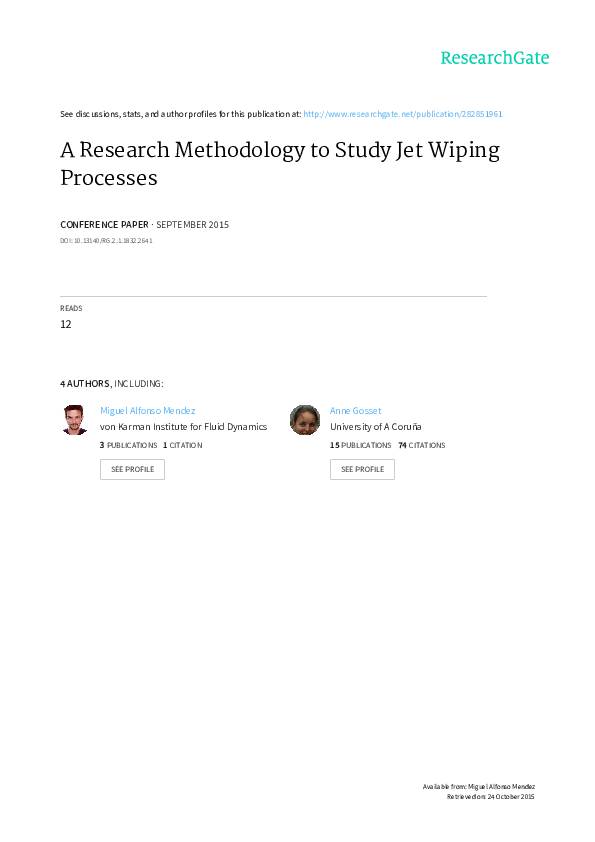 First page of “A Research Methodology to Study Jet Wiping Processes”