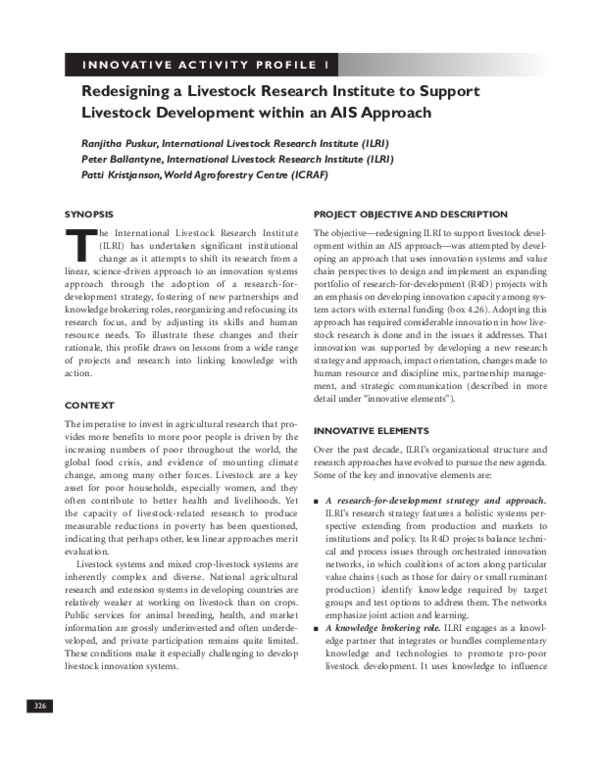 First page of “Designing an Innovation System for Livestock Development”