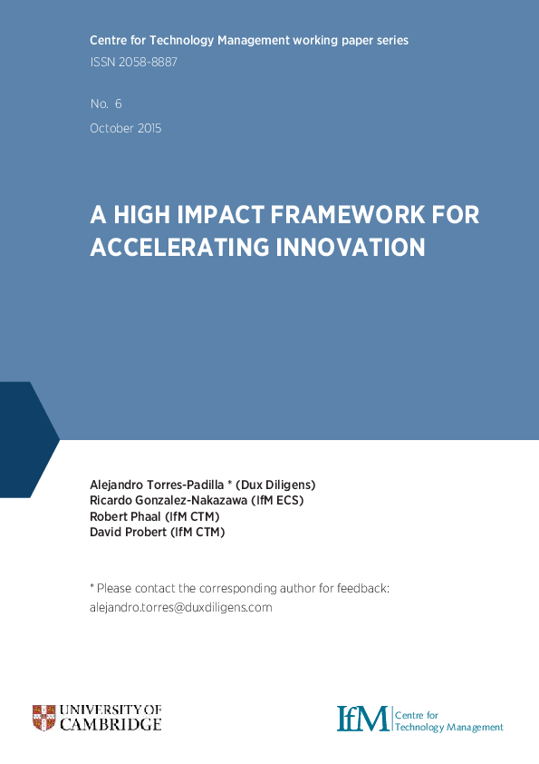 First page of “A HIGH IMPACT FRAMEWORK FOR ACCELERATING INNOVATION”