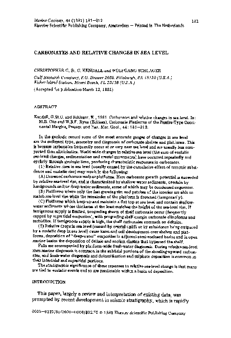 First page of “Carbonates and relative changes in sea level”