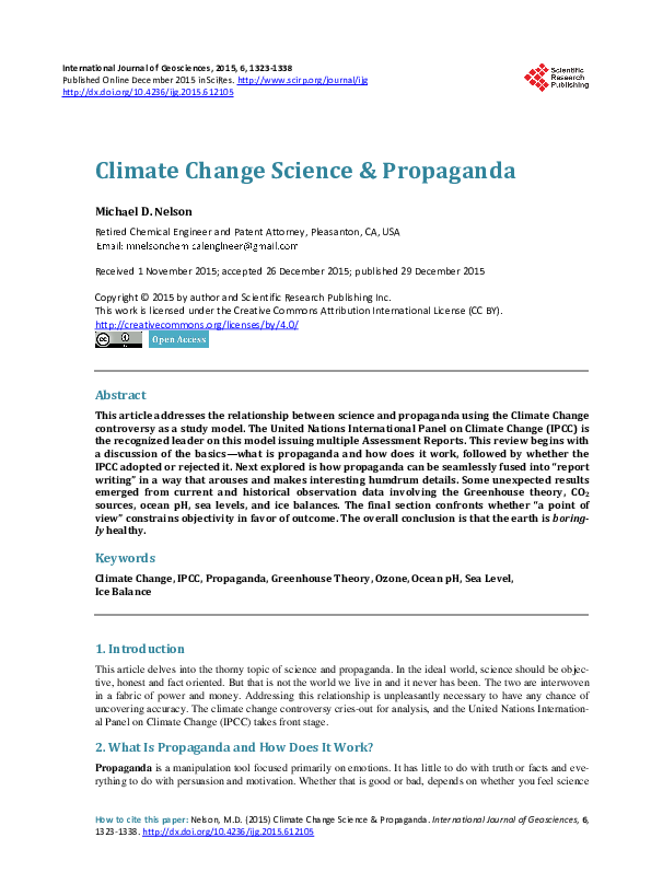 First page of “Climate Change Science & Propaganda”