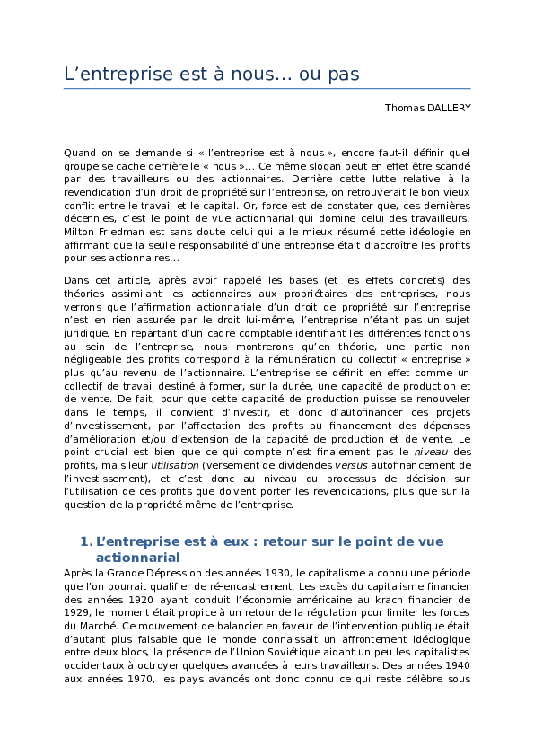 First page of “L'entreprise est à nous...ou pas”