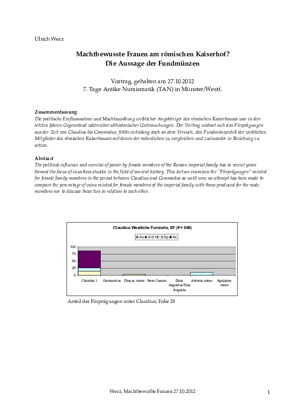 First page of “Machtbewusste Frauen am römischen Kaiserhof? Die Aussage der Fundmünzen”