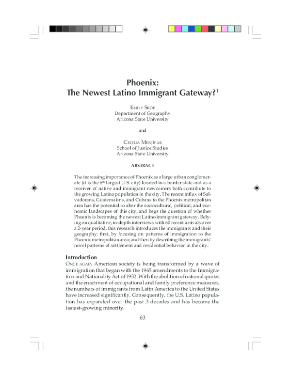 First page of “Phoenix: The Newest Latino Immigrant Gateway?”