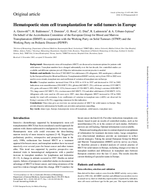 First page of “Hematopoetic stem cell transplantation for solid tumors in Europe”